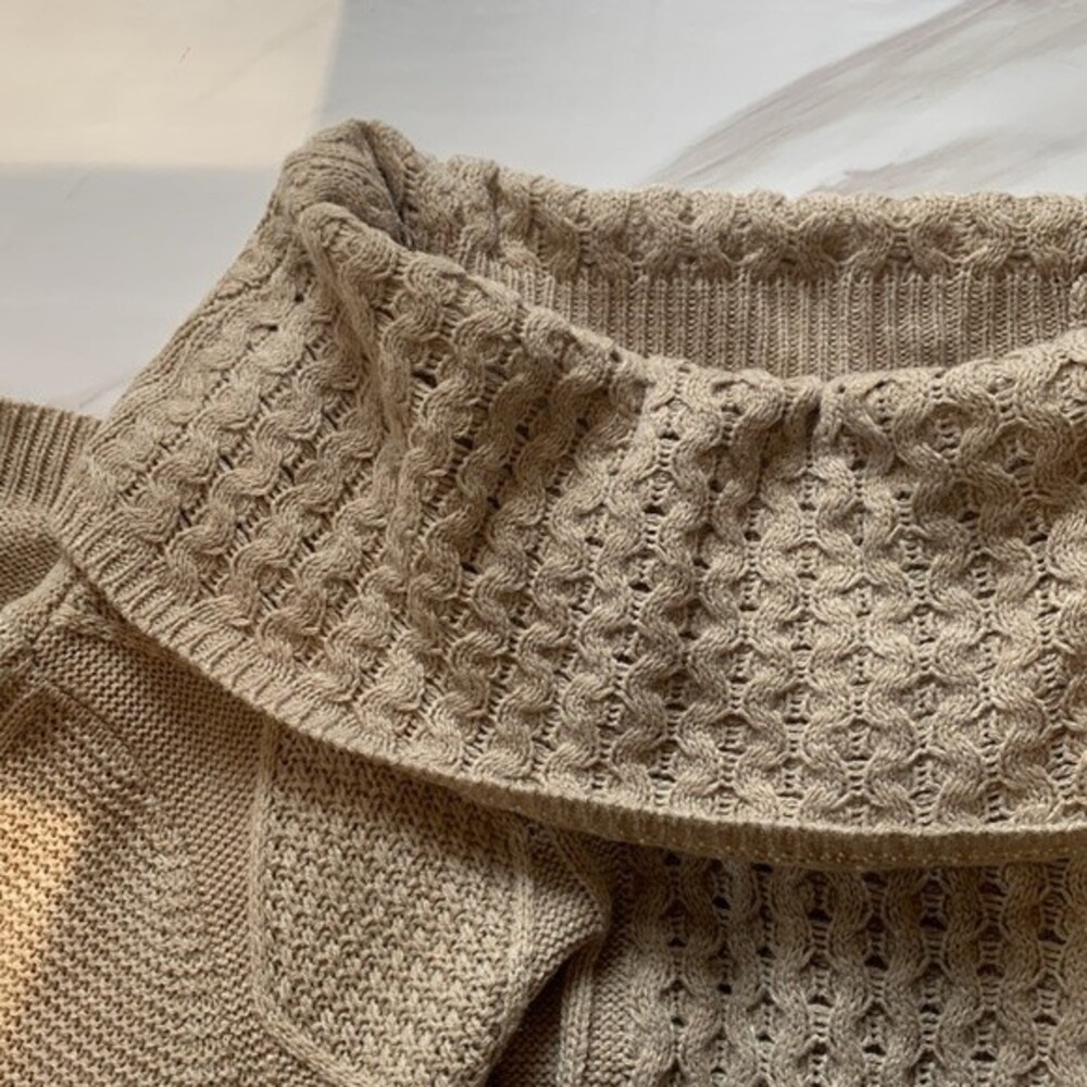 89th & Madison | Heathered Tan Open Knit Lightweight Cowl Neck Plus Size 2X - Picture 7 of 7